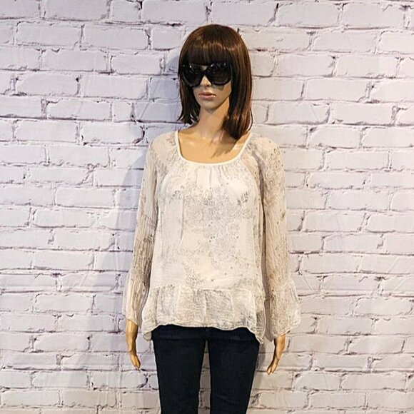 LUISA RICCI, 100% silk Boho long sleeve floral sheer blouse - Picture 3 of 11